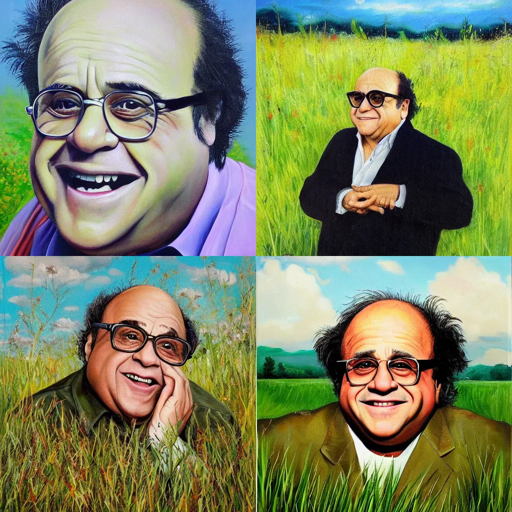 Prompt: a beautiful painting of danny devito in a grassy field, oil on canvas, highly detailed, by chopin