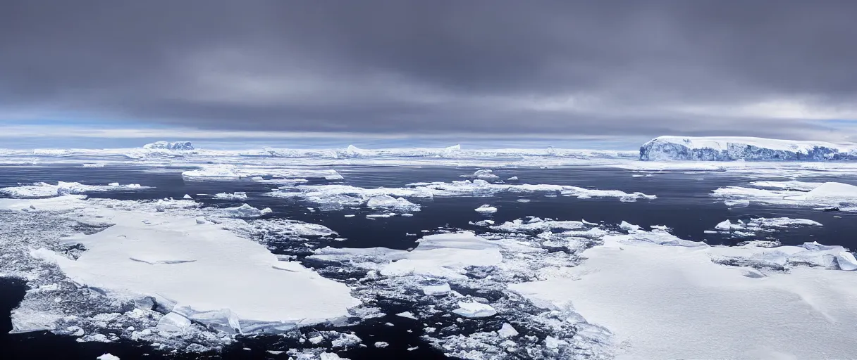 Image similar to atmospheric gorgeous award winning hd 8 k 3 5 mm depth of field filmic aerial establishing shot national geographic photograph of antarctica barren snowy landscape with a blizzard rolling into the frame