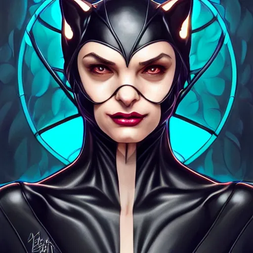 Prompt: symmetry!! intense fanart of catwoman, intricate, elegant, highly detailed, my rendition, digital painting, artstation, concept art, smooth, sharp focus, illustration, art by artgerm and greg rutkowski and alphonse mucha