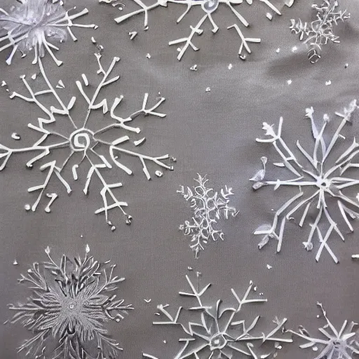 Image similar to ethereal snowflake faces, embroidered in silk. 3840 2160 art