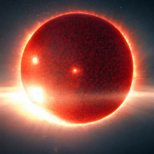 Image similar to a beautiful portrait of a red giant sun, volumetric lighting by jean kalin popov and greg rutkowski