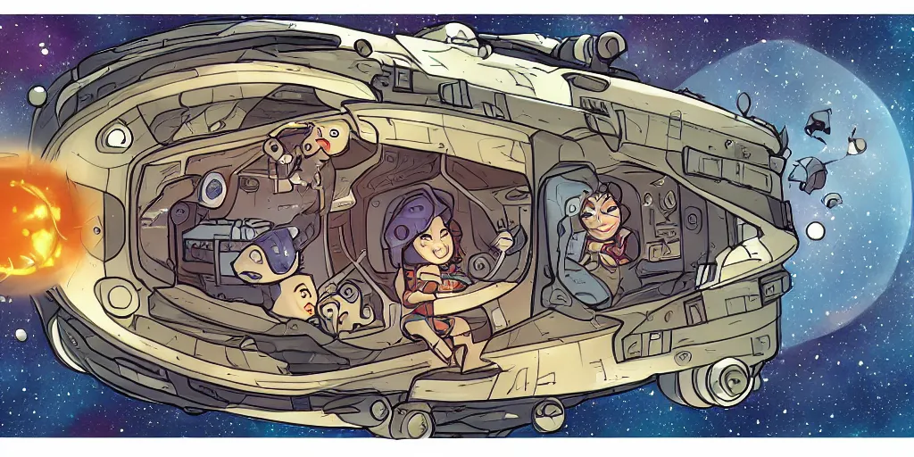 Image similar to Hibernation capsule inside a spacecraft in the graphic style of Tim Shumate, detailed art, artstation, comic art