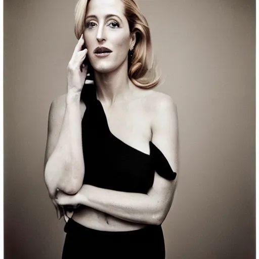 Image similar to a portrait of gillian anderson by aaron ruell and mario testino