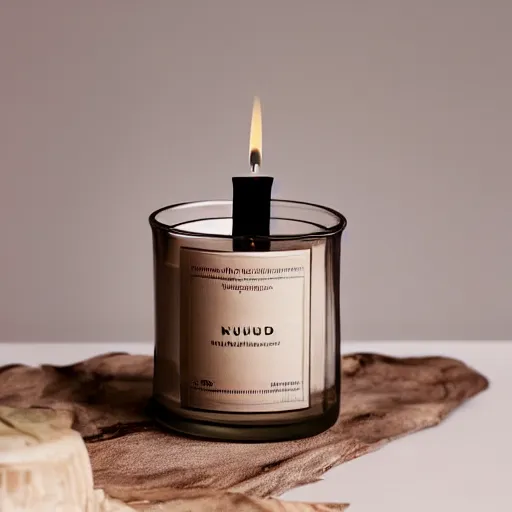 Image similar to nuhr home oud candle in the style of high quality marketing material from Apple or Google