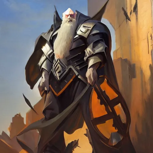 Image similar to greg manchess portrait painting of partially armored saruman as overwatch character, medium shot, asymmetrical, profile picture, organic painting, sunny day, matte painting, bold shapes, hard edges, street art, trending on artstation, by huang guangjian and gil elvgren and sachin teng