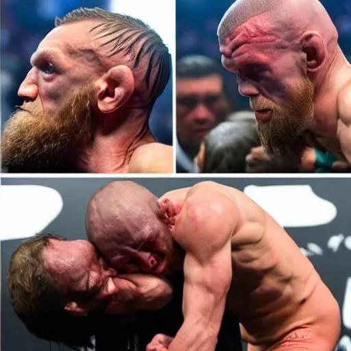 Image similar to gollum smeagol wrestling with conor mcgregor, ultra detailed, ultra realistic