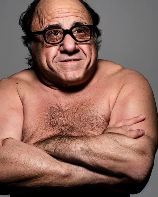 Image similar to portrait of danny devito as a professional wrestler. photographic, photography