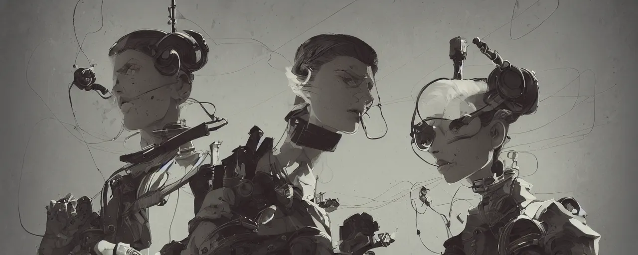 Image similar to duotone dark sepia background vintage illustration 3 / 4 portrait of stoic heroic butch blonde woman engineer with short slicked - back hair, dynamic composition by sachin teng and sergey kolesov and ruan jia and heng z. graffiti art, scifi, fantasy, hyper detailed. octane render. concept art. trending on artstation