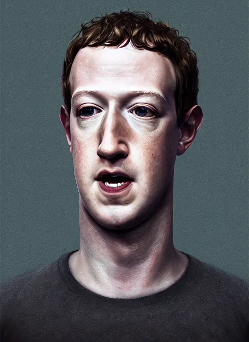 Image similar to portrait of mark zuckerberg with demon eyes and snake tongue, hyper detailed, digital art, trending in artstation, cinematic lighting, studio quality, smooth render, unreal engine 5 rendered, octane rendered, art style by klimt and nixeu and ian sprigger and wlop and krenz cushart.