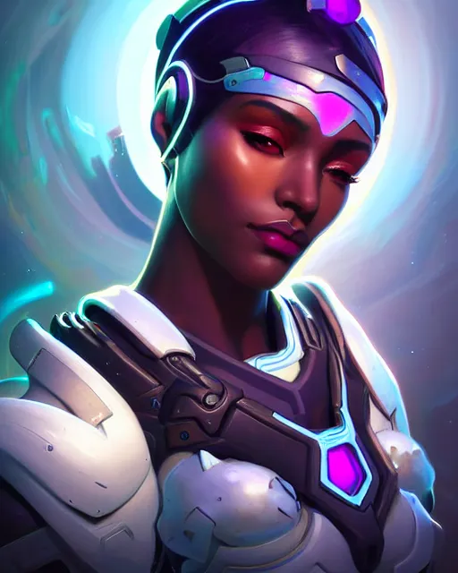 Image similar to sojourn from overwatch, bust, dreadlocks, gray hair, cyborg eyes, fantasy, fantasy art, fantasy, colorful, elegant, character portrait, portrait, close up, highly detailed, intricate detail, amazing detail, sharp focus, vintage fantasy art, vintage sci - fi art, radiant light, caustics, by boris vallejo