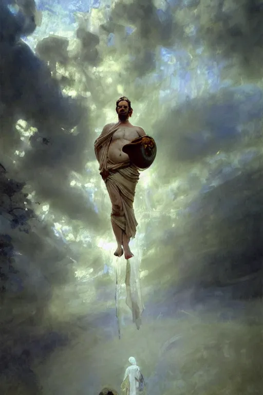 Image similar to beautiful impressionistic oil painting portrait of ancient roman god emperor steve buscemi ascending wearing the civic crown levitating in religious pose, art by anders zorn, wonderful masterpiece by greg rutkowski, expressive brush strokes, beautiful cinematic light, american romanticism by greg manchess, jessica rossier