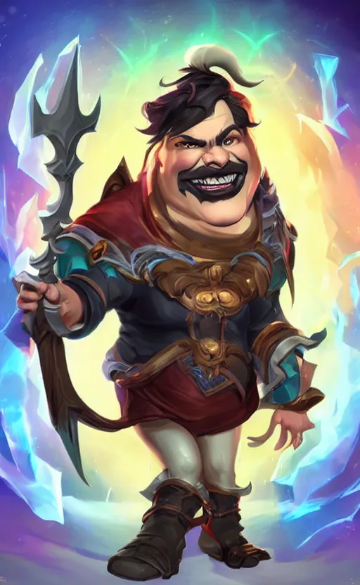 Image similar to Jack Black as a character in the game League of Legends, with a background based on the game League of Legends, detailed face, old 3d graphics