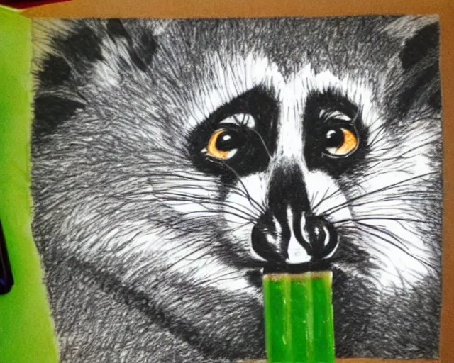 Image similar to a bill waterson drawing of a lemur eating a popsicle