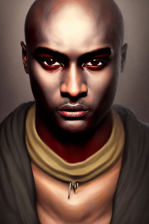 Image similar to a demonic horrific portrait of virgil abloh, white eyes, bored, illustration, soft lighting, soft details, painting oil on canvas by edmund blair leighton and charlie bowater octane render, hdr, trending on artstation, 4 k, 8 k, hd