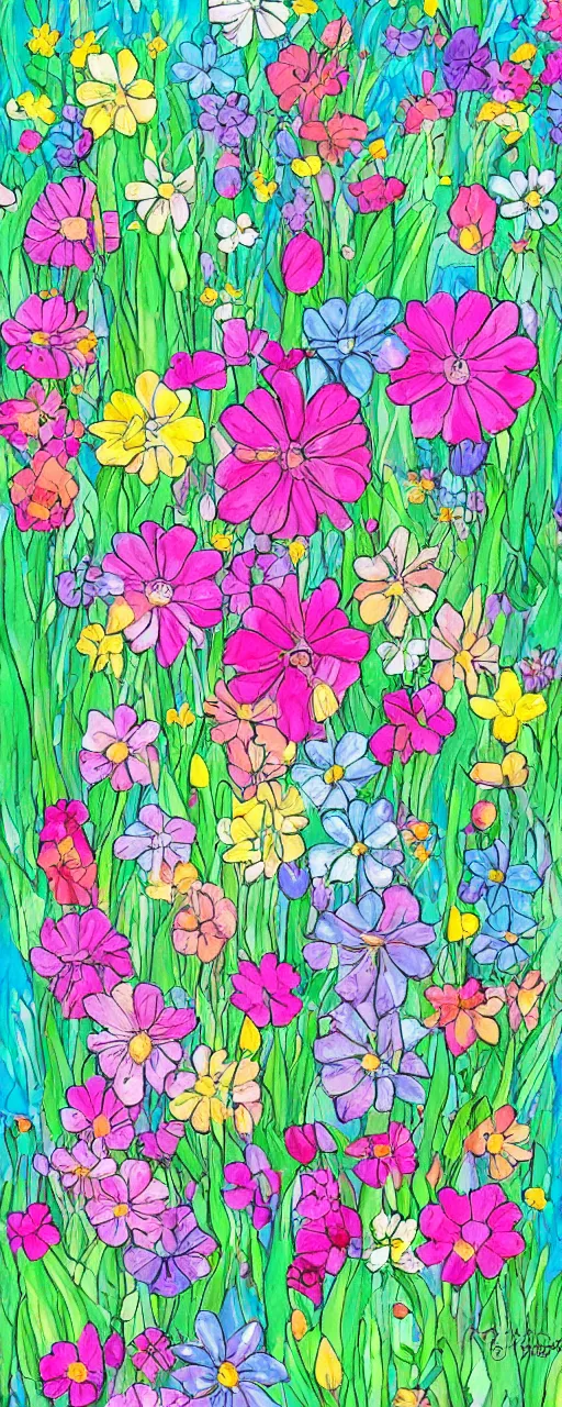 Summery Hippie Background with Abstract Colorful Flowers