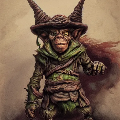 Prompt: a goblin sorcerer in the style of Justin Gerard