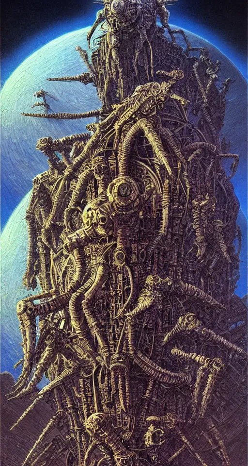 Image similar to stride across their bones, close up, concept art, intricate details, highly detailed, vintage sci - fi poster, in the style of chris foss, rodger dean, moebius, michael whelan, and gustave dore