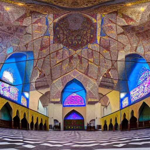 Image similar to equirectangular view of the nasir al - mulk mosque in iran, 4 k