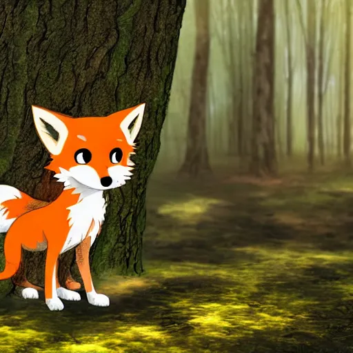 Prompt: A fairy tail scene of a fairy fox in a fantasy forest