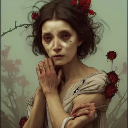 Image similar to elderly zombie woman, intricate, art by artgerm and greg rutkowski and alphonse mucha and william - adolphe bouguereau, high detailed, 4 k,