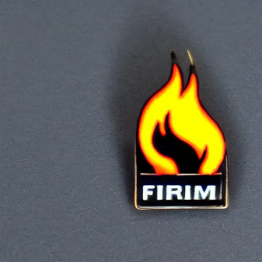 Image similar to a diamond enamel pin of a retro minimalistic flame fire warning label, smooth curves