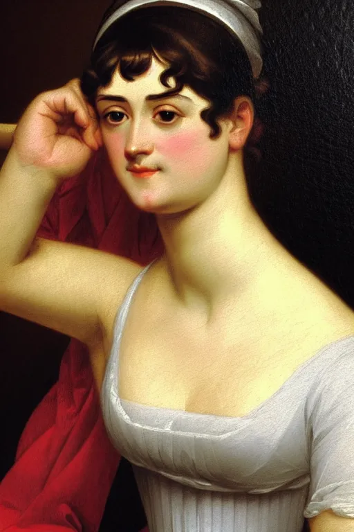 Image similar to jane austen, painting by jacques - louis david, andrea appiani, jean auguste dominique ingres, theodore gericault. rossetti bouguereau, detailed art, artstation