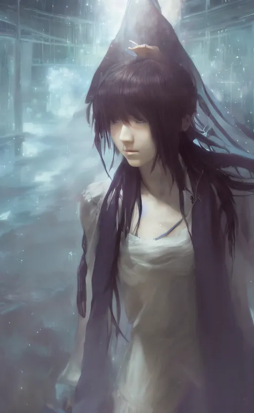 Prompt: a girl from final fantasy live action, steins gate, mayuri shiina, evocative, mystical night, very very very very detailed, award winning, masterpiece digital painting by greg rutkowski, alex grey, artstation, 4 k wallpaper