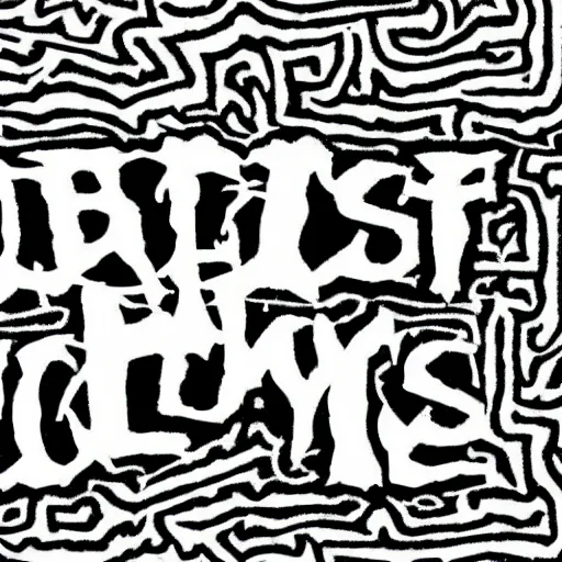 Image similar to a logo for a philosophy club, deathmetal style writing, black and white