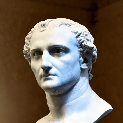 Prompt: julius cesar's bust but stone is skin