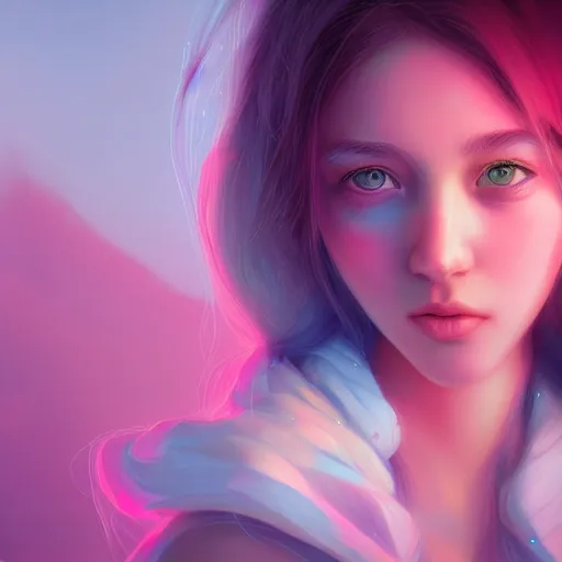 Image similar to A Stunning portrait of teen girl, art by Ross tran, vivid color palette, digital painting, 3D, octane render, post process in Photoshop, highly detailed, particles, light effect