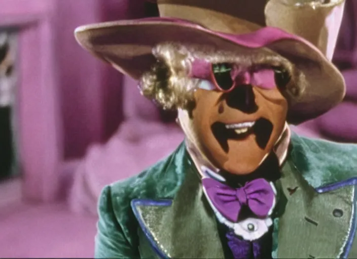 Image similar to film still of Ryan Reynolds as Willy Wonka in Willy Wonka and the Chocolate Factory 1971