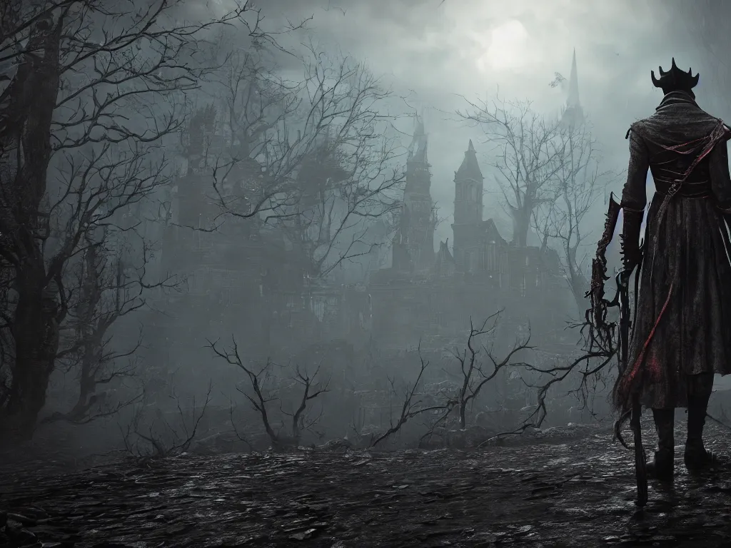 Image similar to bloodborne 2, dark, nighttime, victorian england style, horror, grotesque, serene, haunting, heavy atmosphere, claustrophobic, insanity, High Definition detail, 8K