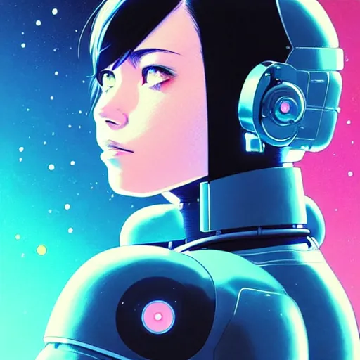 Image similar to side portrait scifi cyborg girl with robotic parts and spacesuit | | head only in center of image, audrey plaza, fine detail!! anime!! realistic shaded lighting!! poster by ilya kuvshinov katsuhiro otomo ghost - in - the - shell, magali villeneuve, artgerm, jeremy lipkin and michael garmash and rob rey