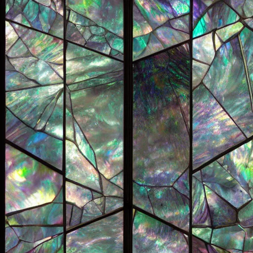 Image similar to dark matter faceted reality breaks into fragments, the mother - of - pearl sky and the black window