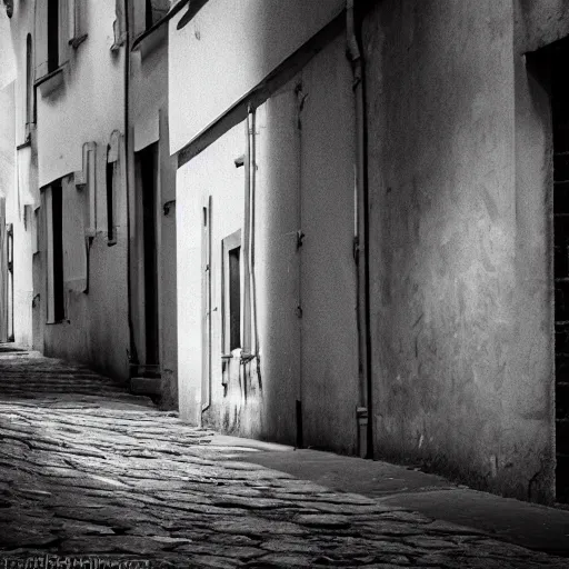 Image similar to Une photo professionnelle en noir et blanc de plusieurs chats noirs dans une ruelle de Paris , deviantart, réalisme, tendance sur artstation, éclairage volumétrique, ray tracing, 8k