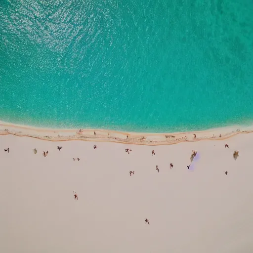 Prompt: an aerial drone photo of a busy white sands beach and clear blue waters, fine art photography, trending on Instagram, water caustics