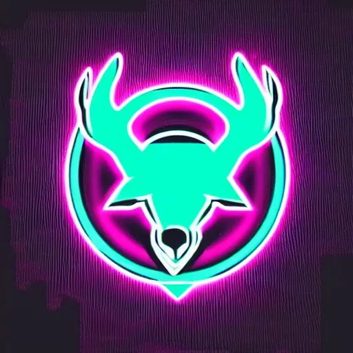 Image similar to logo for corporation called protoneo that involves deer head, symmetrical, retro pink synthwave style, retro sci fi