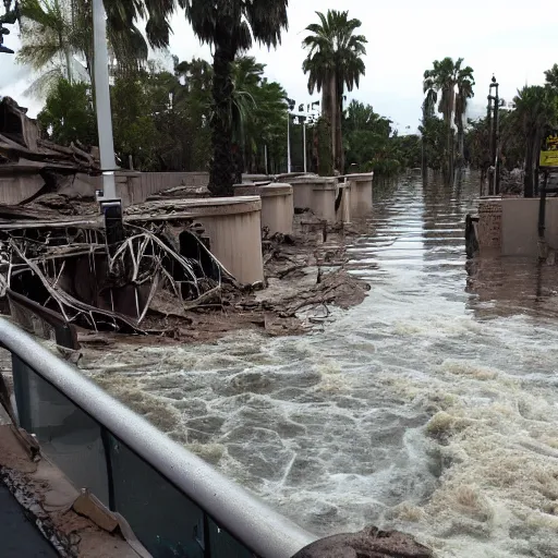 Prompt: universal studios in ruins, and flooded