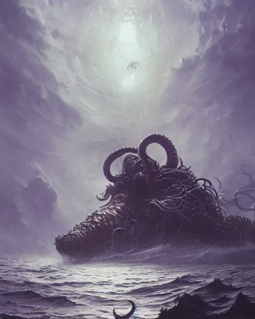 Prompt: An invisible Kraken in the middle of the sea, fantasy art, in the style of greg rutkowski, illustration, epic, fantasy, intricate, hyper detailed, artstation, concept art, smooth, sharp focus, ray tracing