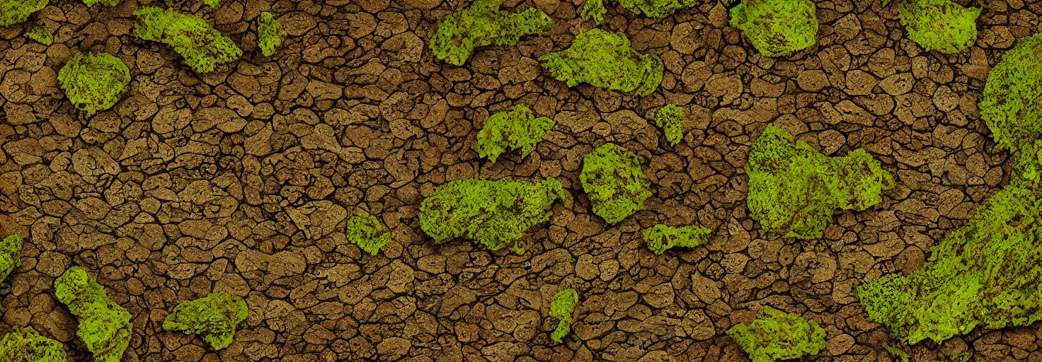 Image similar to a detailed dirt earth moss stone texture, brown, megalophobia, Wes Anderson, Poster, cel shaded, stylised, cinematography, masterpiece