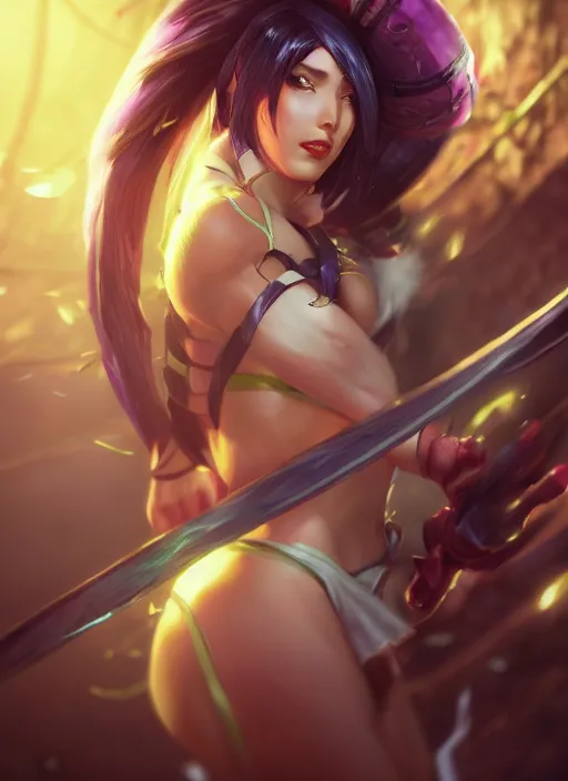 Image similar to akali, from league of legends, au naturel, hyper detailed, digital art, trending in artstation, cinematic lighting, studio quality, smooth render, unreal engine 5 rendered, octane rendered, art style by klimt and nixeu and ian sprigger and wlop and krenz cushart