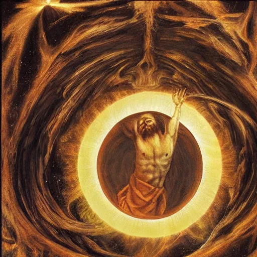 Prompt: jesus christ being consumed by an eldritch deity in the form of an eclipse, realistic, highly detailed