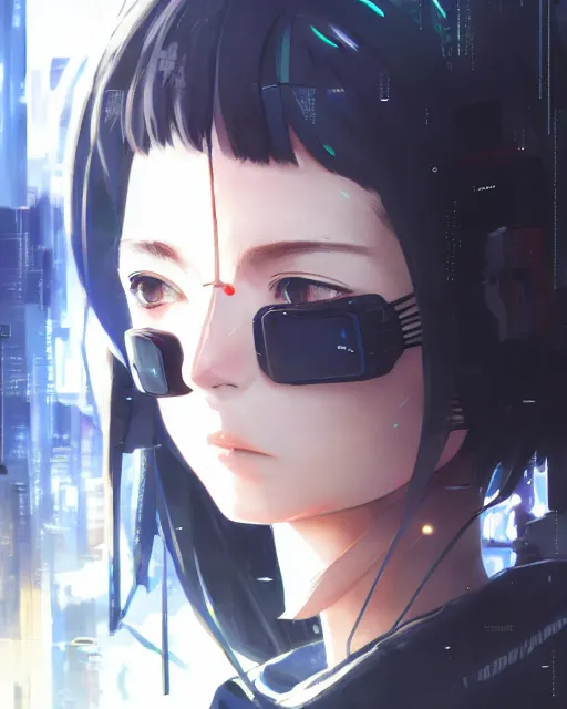 Prompt: kyoto animation, cool lady wearing cyberpunk techwear clothing, beautiful, detailed portrait, cell shaded, 4 k, concept art, by wlop, ilya kuvshinov, artgerm, krenz cushart, greg rutkowski, pixiv. cinematic dramatic atmosphere, sharp focus, volumetric lighting, cinematic lighting, studio quality