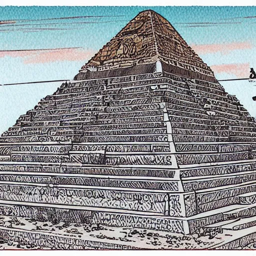 Prompt: tortoise in the desert pyramid ziggurat highly detailed concept art schematic, Laurie Greasley