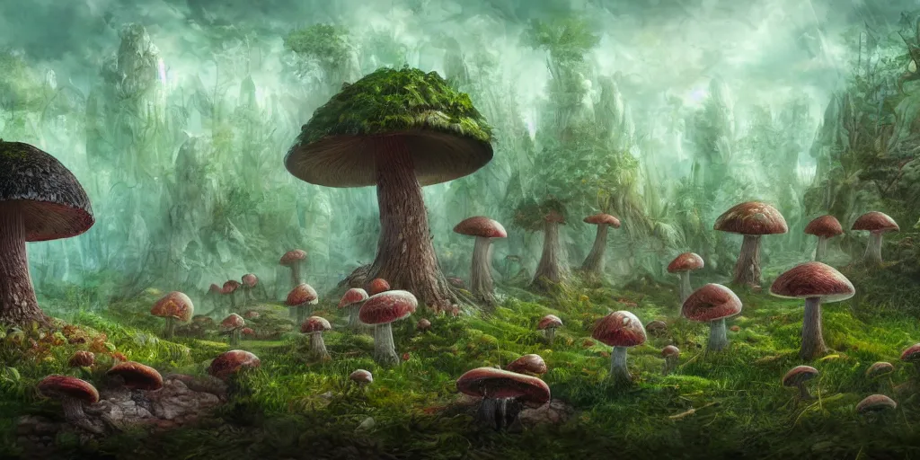 Image similar to mushroom biome, fantasy apocalypse, digital art, 4 k, mmo