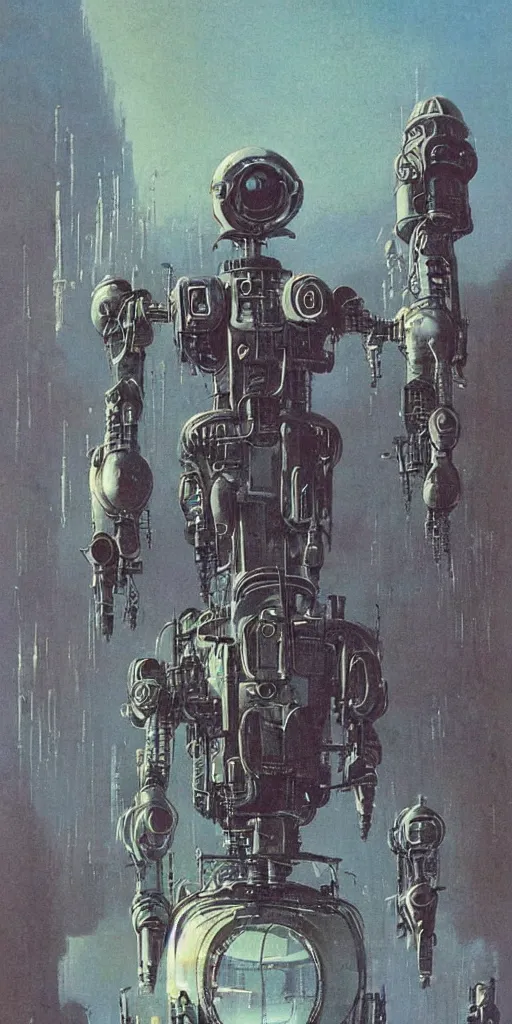 Image similar to A retro futuristic robot by Isaac Aasimov, Bruce Pennington and James Gurney