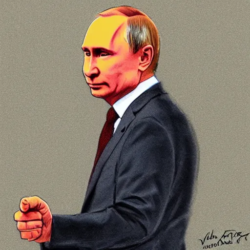 Image similar to a court sketch of vladimir putin in an orange jumpsuit