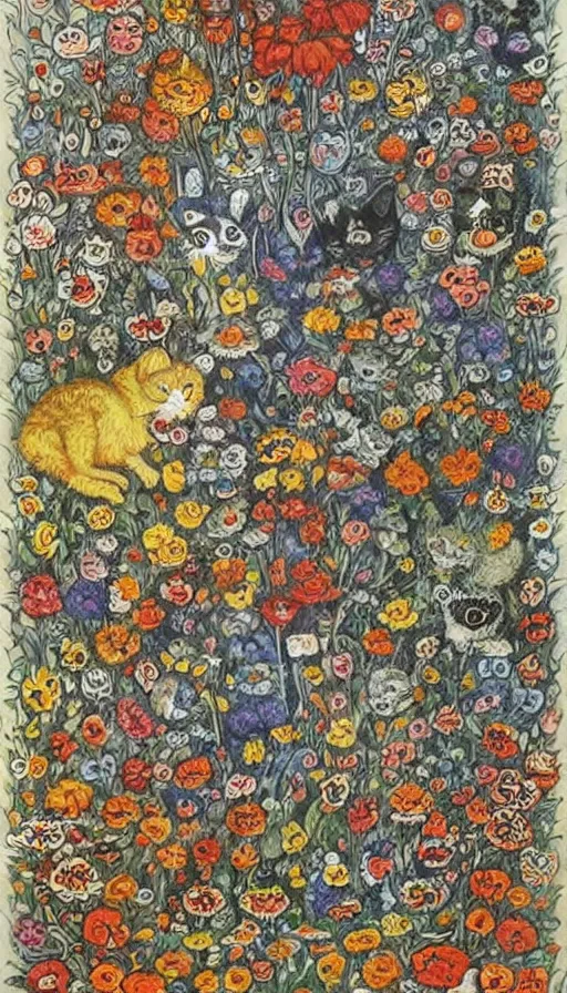 Image similar to life and death mixing together, by louis wain