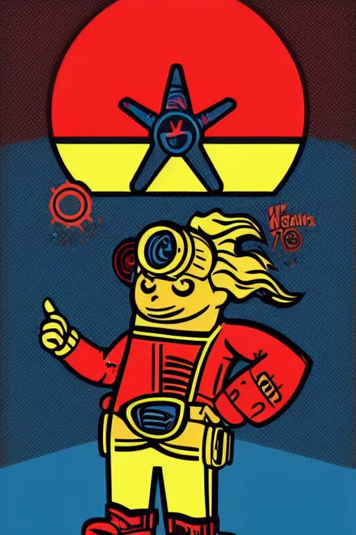 Image similar to fallout 7 6 retro futurist illustration art by butcher billy, sticker, colorful, illustration, highly detailed, simple, smooth and clean vector curves, no jagged lines, vector art, smooth andy warhol style