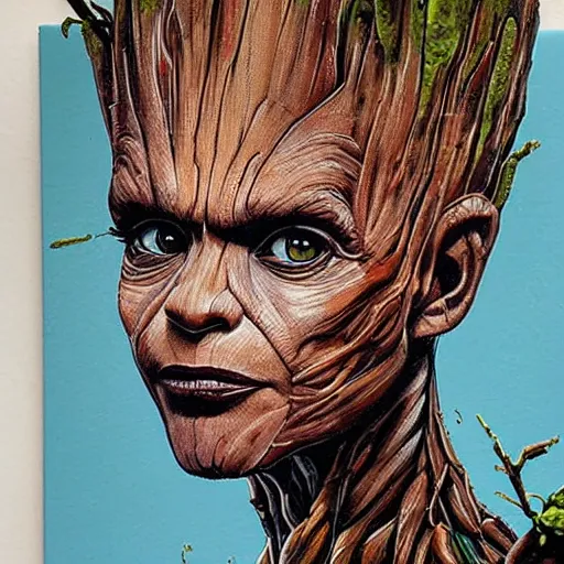 Prompt: portrait of Groot by Sandra Chevrier